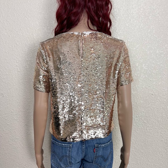 Ark & Co Champagne Flip Sequin Top Womens Small Loose Fit Lined TE4468T - Picture 4 of 12